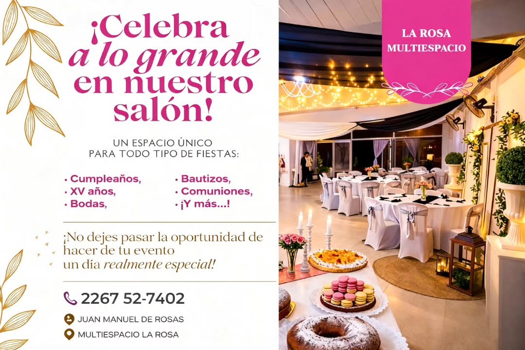 Flyer informativo de servicios de La Rosa Multiespacios